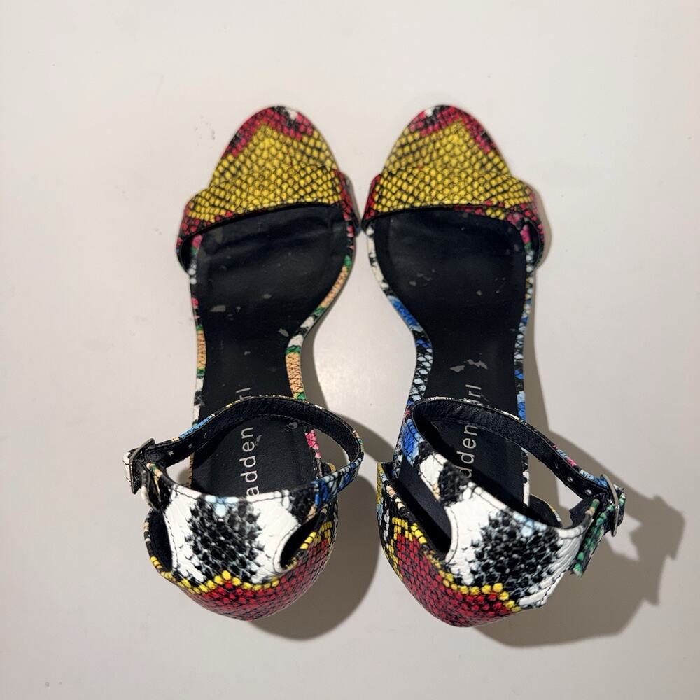 Madden Girl Beella Multi Color Snakeskin Block Heel Ankle Strap Sandals - Picture 5 of 9
